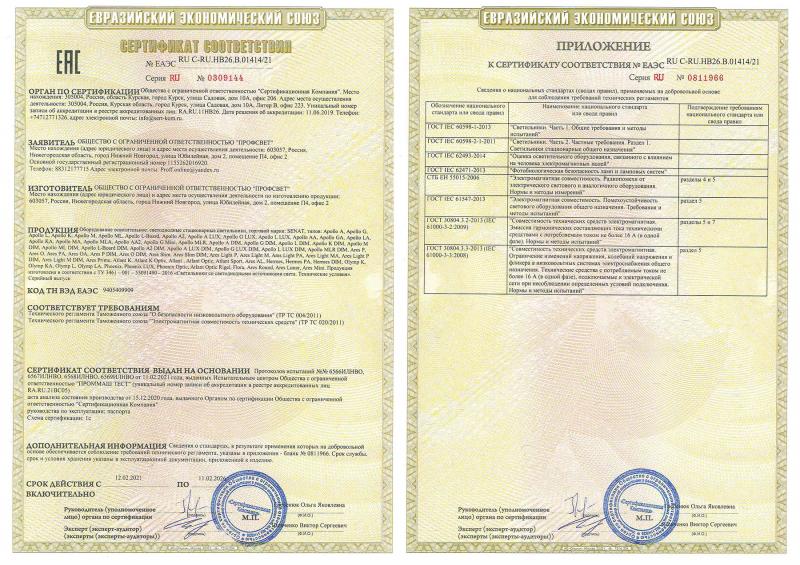 Сертификат соответствия - продукция SENAT
