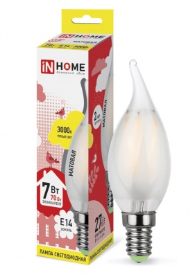Лампа светодиодная LED-СВЕЧА НА ВЕТРУ-deco 7Вт 230В Е14 630Лм матовая IN HOME