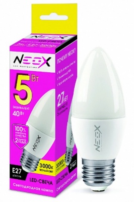 Лампа светодиодная LED-СВЕЧА 5Вт 230В Е27 400Лм NEOX